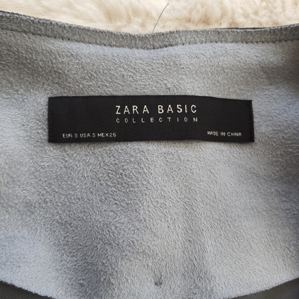 ZARA Blue Faux Suede Coat Womens Size S Drop Shoulder - Picture 2 of 13